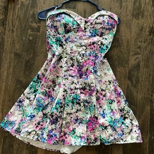 Multicolored flower sweetheart strapless dress